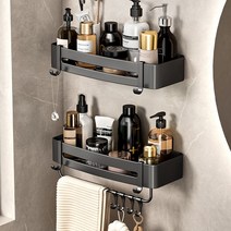 쓰리오브어스 무타공 알루미늄 욕실 일자선반 O형, 블랙 행거형, 2개