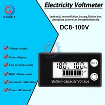 차압계 방수 배터리 용량 표시기 DC 8V-100V 납산 리튬 LiFePO4 자동차 바이크 오토바이 전압계 전압 게이지 12V 24V 48V, [01] White Screen, 01 White screen