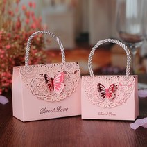 일회용기 펄프도시락용기 투고박스 1030pcs 컷아웃 나비 웨딩 캔디 초콜릿 파티 선물 가방 베이비 샤워 선물 포장 핸들, 분홍색, 10개, 9x7x4cm, 분홍