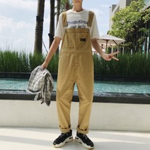 YAHOO 남자 점프슈트 조거팬츠 멜빵바지 아메카지룩 츠나기 작업복 빈티지 심플 슬랙스 일자핏 배
