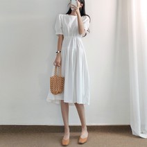 요시아나 [당일발송] 내추럴 플리츠 스트링 반팔 원피스 -2컬러