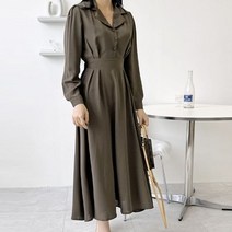 핀턱 롱 원피스 슬림 카라