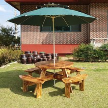 (테이블공장) 고급 우레탄바니쉬 원형 8인용 파라솔 고정대 세트, 고급원형테이블+파라솔초록+고정대