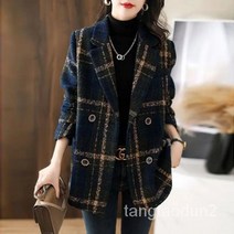 여성 봄 가을 정장자켓 체크 모직 코트 빅사이즈 자켓