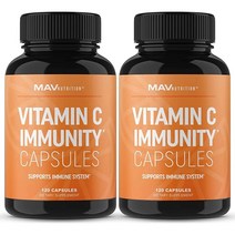 MAV NUTRITION 비타민 C 캡슐 면역 지원 GMO 프리 글루텐 프리 비건 및 채식주의자 친화적 아스코르빈산으로 비타민 C 캡슐 당 500mg 1회 제공량당 2000mg 2팩