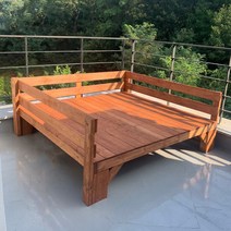 미엔우드 야외 원목 평상 실내 원목 테이블 데크 정자 DIY 조립식, 등받이평상, 중형(1450mm), 월넛색