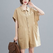 와이드 점프수트 여성 린넨 슬림핏 여름 반팔 반바지
