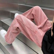 연레드 코쿤 나혼자산다 힙합 남자통청바지 여름용 셀비지데님 일자 데님 남자 9부 청바지