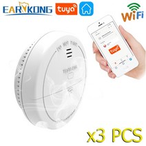 화재감지기 경보기 가스누설 차단기 열 tuya wifi smoke sensor fire, 3개
