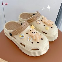 Y.GA 핫한 여성 구멍 신발 아웃도어 샌들 휴가 비치화 푹신한 발편한 무소음 실내화 앞막힌 높이굽 반 슬리퍼 사무실 통굽 슬리퍼 슬립온 분리 가능 깔창 욕실 미끄럼 방지 방수