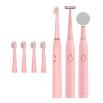 부강샵 진동칫솔 셀프치석제거기 음파 칫솔 전동 페이스 클렌징 리프팅 3 IN 1 치과 치아 미백 구강 케어, 02 분홍색