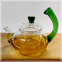 선미그린 반달 녹색다관_600ml 티포트 유리주전자 유리다기 카페티팟, 투명+그린