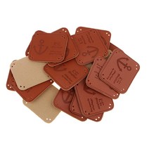 20Pcs 광장 수제 PU 가죽 의류 라벨 태그 바느질 공예 브라운, 앵커