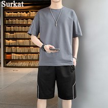 Surkat 바깥 유행 남자 반팔반바지세트 상하 세트 여름트레이닝복 여름트레이닝세트