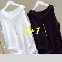 1+1여성 면 민소매 후드티 빅사이즈 얇은 루즈핏 반팔티
