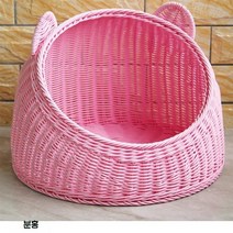 고양이 강아지 라탄하우스 숨숨집 바구니 대형견 동굴 펫 쇼파 애견 텐트 개집 침대 길냥이, [큰 입]핑크