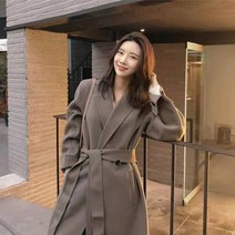 Mao한국어 스타일 세련된 Overknee 두꺼운 코트 가을 겨울 레트로 하이 엔드 루스 레이스 업 길이 모직 코트