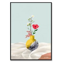 Jomo 김유라 작가 흰 동백꽃 양귀비 꽃 그림 풍수 인테리어 액자, 클래식 실버 알루미늄 프레임