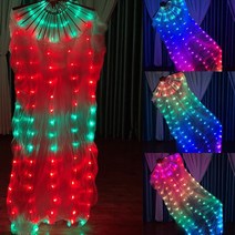 야광 100% 실크 LED 레인보우 롱 팬 RGB 컬러풀 밸리 댄스 베일 공연 소품 바, [03]