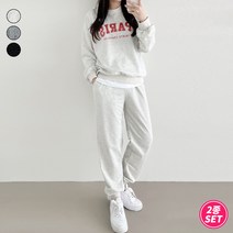 가비진 여성용 상하의 트레이닝 세트 편안한 레터링 긴팔 맨투맨 + 밴드 조거 팬츠 바지 트레이닝복 세트
