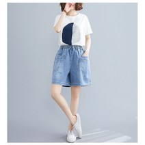 레이디 매직(lady magic) 여성 청반바지 5부 밴딩 중년40대 빅시이즈 봄 여름