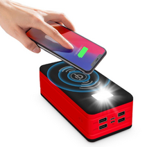 태양광보조배터리 100000mah 무선 태양열 발전 은행 휴대용 충전기 대용량 4usb led 빛 야외 빠른 충전 powerbank xiaomi iphone, 무선 블랙