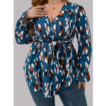 강아지유모차 개모차Finjani-캐주얼 루즈핏 v넥 블라우스 폴리에스터 티셔츠 플러스 사이즈 탑 20, 03 1031_05 4XL