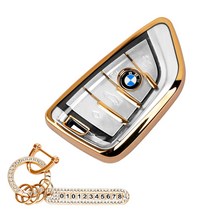 튜모 BMW 스마트 차 키케이스 신형 구형 디스플레이 X 3 5 7 시리즈 투명 골드 실버 라인 키커버 큐빅 전화번호 키링 키홀더, BW-02, 골드라인