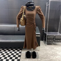 밴딩 허리끈 데일리 파티 셔링 원피스 빅사이즈 누빔 퍼프 겨울 베트남 맨투맨