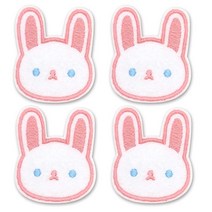 미호 토끼 모양 자수 와펜 열접착 패치 4세트, 핑크토끼