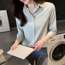 6색 여자 정장 오피스 카라 블라우스 7부 여성 셔츠