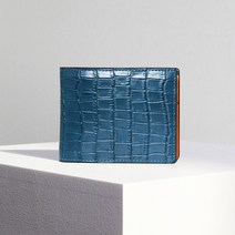 MATT [마뜨 이니셜각인] 악어무늬 소가죽 남자반지갑 (그레이 청록)