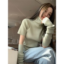 케익 슈팅 터틀넥 목폴라 하이넥 골지 반팔 니트 + 핸드워머 세트 투피스 set S335