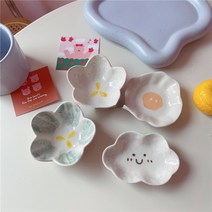 일본식 세라믹 소스 간장종지 밑반찬 귀여운 캐릭터 그릇, 그린플라워(랜덤)