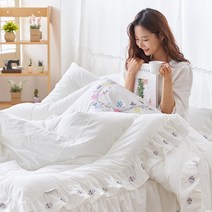 류금숙 여자의 정원 광목 워싱 자수침구 차렵이불+베개커버+숏매트커버세트 (SS/Q/K/SK)