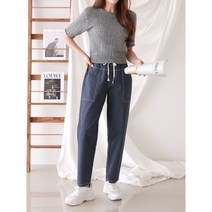 여성 바지 청바지 가을 밴딩 끈 빅사이즈 미시 아줌마 청 배기바지 팬츠 블랙 블루 청바지 99까지