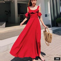 (당일발송/특가) 가바바 여성 원피스 프릴 포인트 민소매 바캉스 원피스 G51358