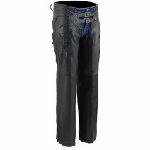 밀워키 Leather Chaps 여성용 블랙 로우 라이즈 허리 - 더블 버클 반사 자수 오토바이 챕 ML1187-2XS, Blk/Blk