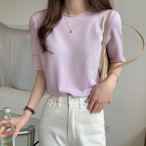 소프트 반팔 니트 여성 라운드넥 캐주얼룩 데일리 5부