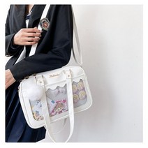 빅카라원피스 여름 원피스 상견례 일본 카와이 PU 가죽 Itabag 숄더 백 여성용 투명 JK 토트 핸드백 프레피 ita 크로스 바디