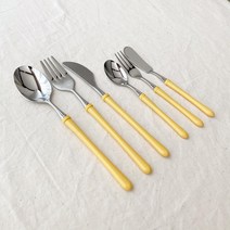 [안젤라스] 레트로 허밍 커트러리 옐로우 6type (양식기 브런치 티타임 커트러리), 포크(대)