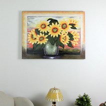람세스아트 돈이들어오는 그림 해바라기꽃화병 대 캔버스 유화