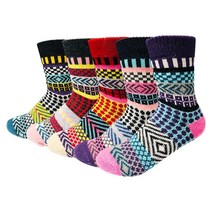 Nordic Socks 여성용 겨울 양말 크루 크리스마스 하이킹 선물 울 캐빈 코지 골든 이어스-5쌍 5-9, Colorfuls-5 Pairs