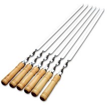 항아리바베큐 캠핑 야외 드럼통 숯불 화로대 바베큐 꼬치 55cm 스테인레스 스틸 바늘 평평한 나무 손잡이