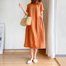 YAPOGI 빅 사이즈 원피스 루즈핏 원피스 빅 사이즈 미디스커트 야위어 보이다 순면 원피스