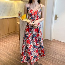 휴가지패션 바다 오프숄더비치 플라워 원피스 패션 여행용 여름쉬폰롱