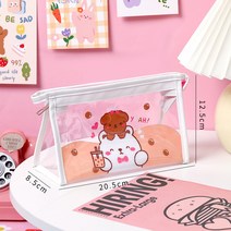 만화 디자인 투명 연필 가방 휴대용 방수 펜 케이스 스토리지 파우치 문구 학교 여행 화장품 6180, 좋은 술