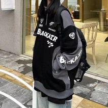 메이리앤 남성 여성 블록코어 반집업 바람막이 오버핏 아노락 티셔츠