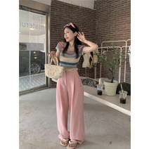 감미로운 매콤한 숏 스트라이프 니트 반팔 캐주얼 코디 패션 정장바지