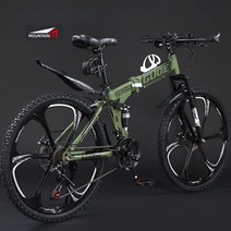 Tscorp 접이식 산악자전거 출퇴근 입문 MTB자전거 여성용 청소년용 디스크 브레이크 무소음자전거, 24인치/27속, 그린-육도륜